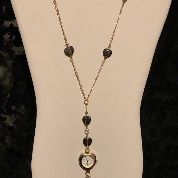 Original One of a Kind Hematite Heart and Gold Chain Clock Drop Necklace - Picture 2 of 15